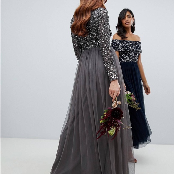 Maya Long Sleeve Maxi Dress W Sequin 